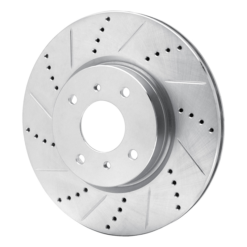 Nissan Sentra Brake Rotor (1) - Front Left - R1 Concepts - Drilled & Slotted - Silver - `04-`06